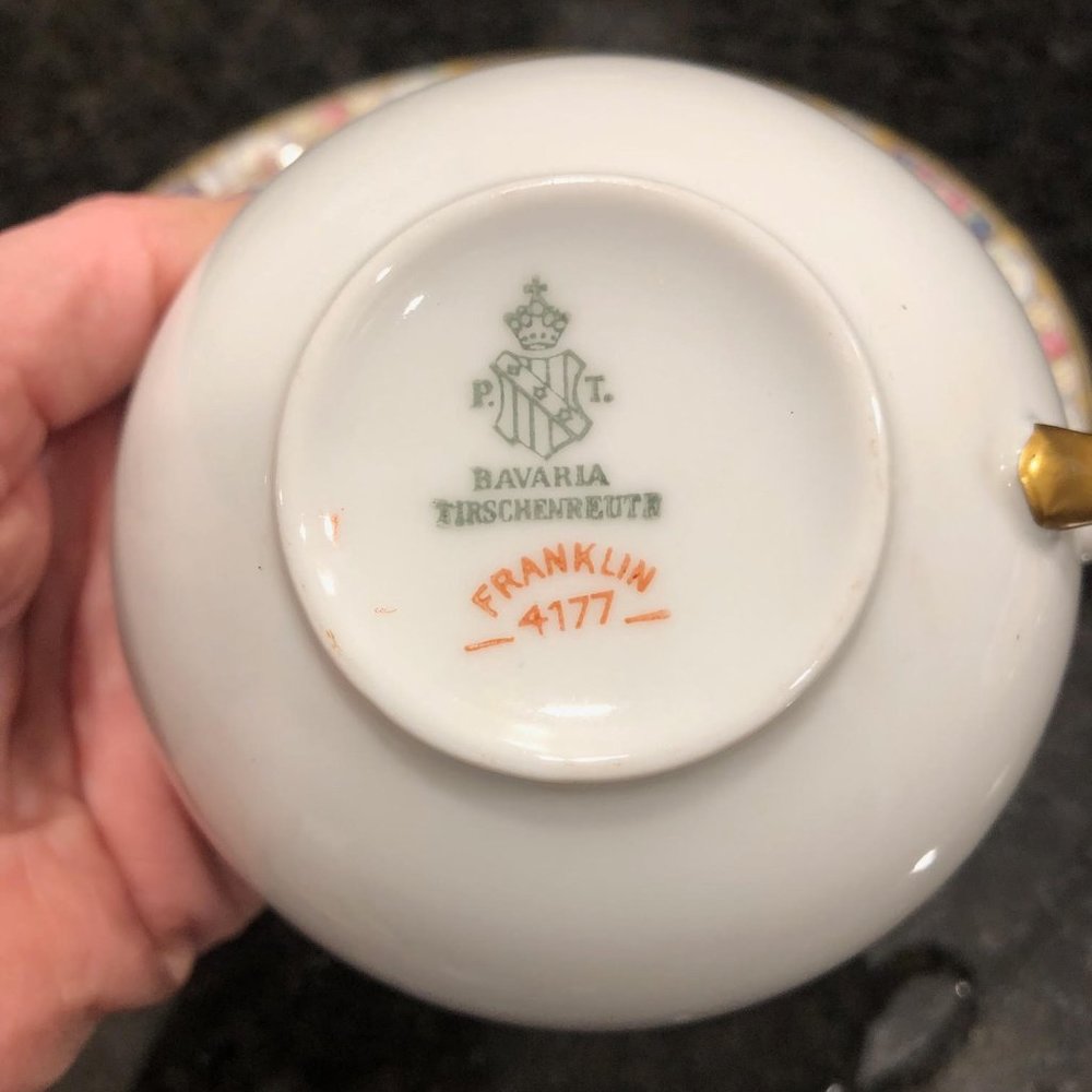 Vintage Bavaria Tirschenreuth teacup 3 piece set, Franklin, flowers - Picture 3 of 3